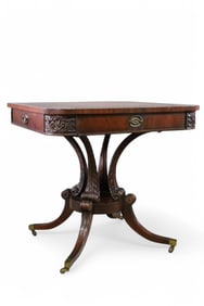 MAHOGANY LEATHER TOP CENTER OF GAME TABLE