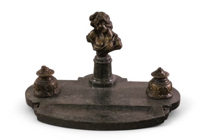 BRONZE & MARBLE INKWELL