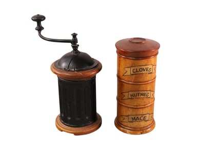 19TH CENTURY SPICE BOX & MILL