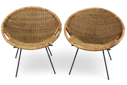 PAIR OF VINTAGE RATTAN LOUNGE CHAIRS