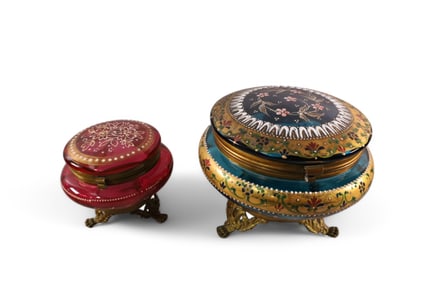 2 VICTORIAN GLASS DRESSER BOXES