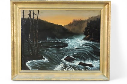 LARGE VICTORIAN RIVER SCENE PAINTING
