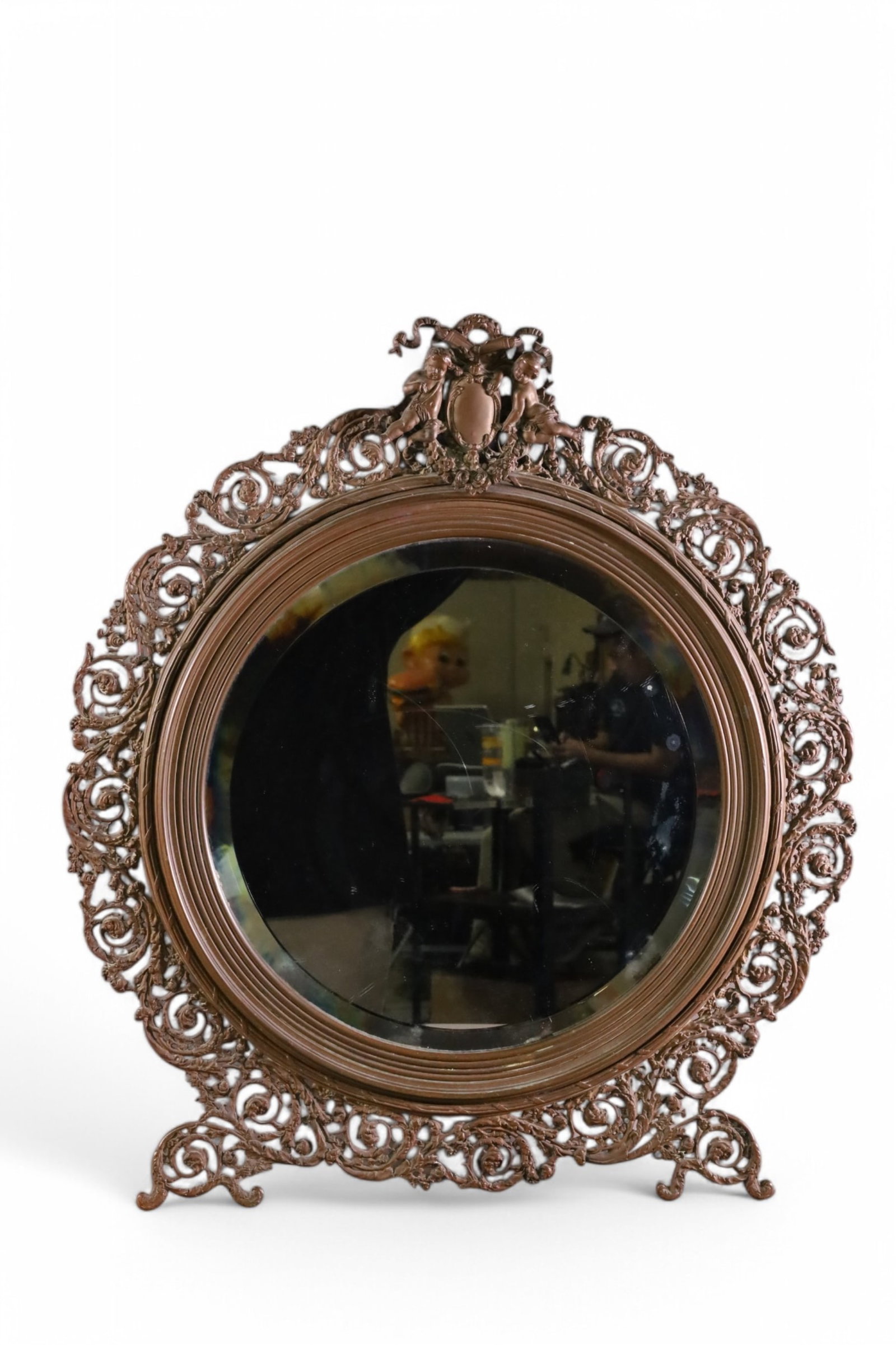 ANTIQUE ORNATE METAL CHERUB WALL MIRROR (1 of 4)