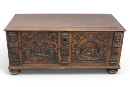 LARGE ANTIQUE FIGURAL OAK TRUNK