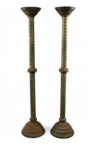 PAIR OF LARGE BRASS CANDLE HOLDERS