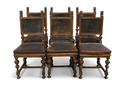 SET OF 6 TOOLED LEATHER DINING CHAIRS