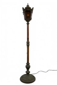 CARVED WOOD LANTERN ON STAND