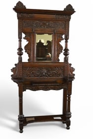 LARGE CARVED OAK HALLTREE