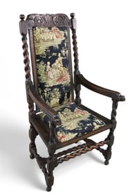 ANTIQUE OAK BARLEY TWIST HALL CHAIR