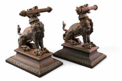 PAIR OF ANTIQUE LION ANDIRONS