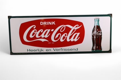 DRINK COCA-COLA W/ BOTTLE PORCELIN SIGN (TAC)