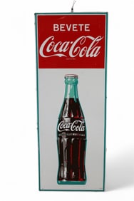 COCA-COLA W/ BOTTLE METAL SIGN (TAC)