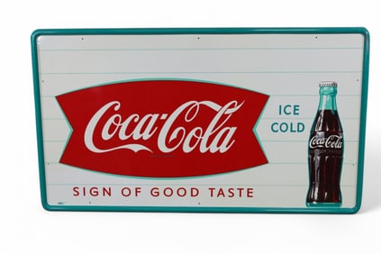 LARGE COCA-COLA W/ BOTTLE METAL SIGN (TAC)