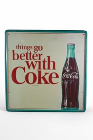 COCA-COLA W/ BOTTLE METAL SIGN (TAC)