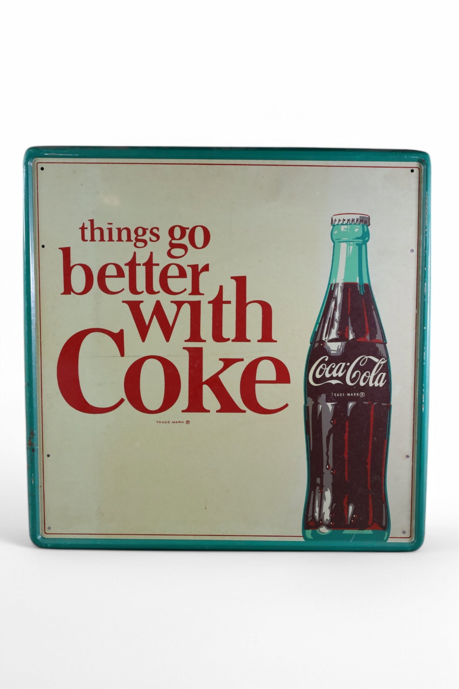 COCA-COLA W/ BOTTLE METAL SIGN (TAC) (1 of 5)
