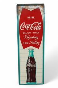 COCA-COLA W/ FISHTAIL & BOTTLE METAL SIGN (TAC)