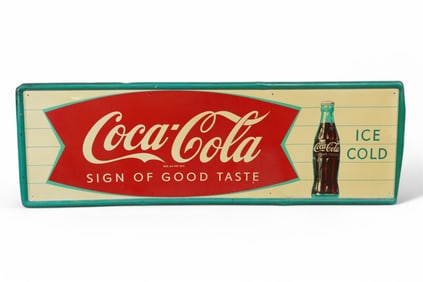 COCA-COLA W/ FISHTAIL & BOTTLE METAL SIGN (TAC)