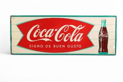 DRINK COCA-COLA W/ FISHTAIL LOGO METAL SIGN (TAC)