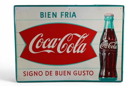 FOREIGN COCA-COLA W/ BOTTLE METAL SIGN (TAC)