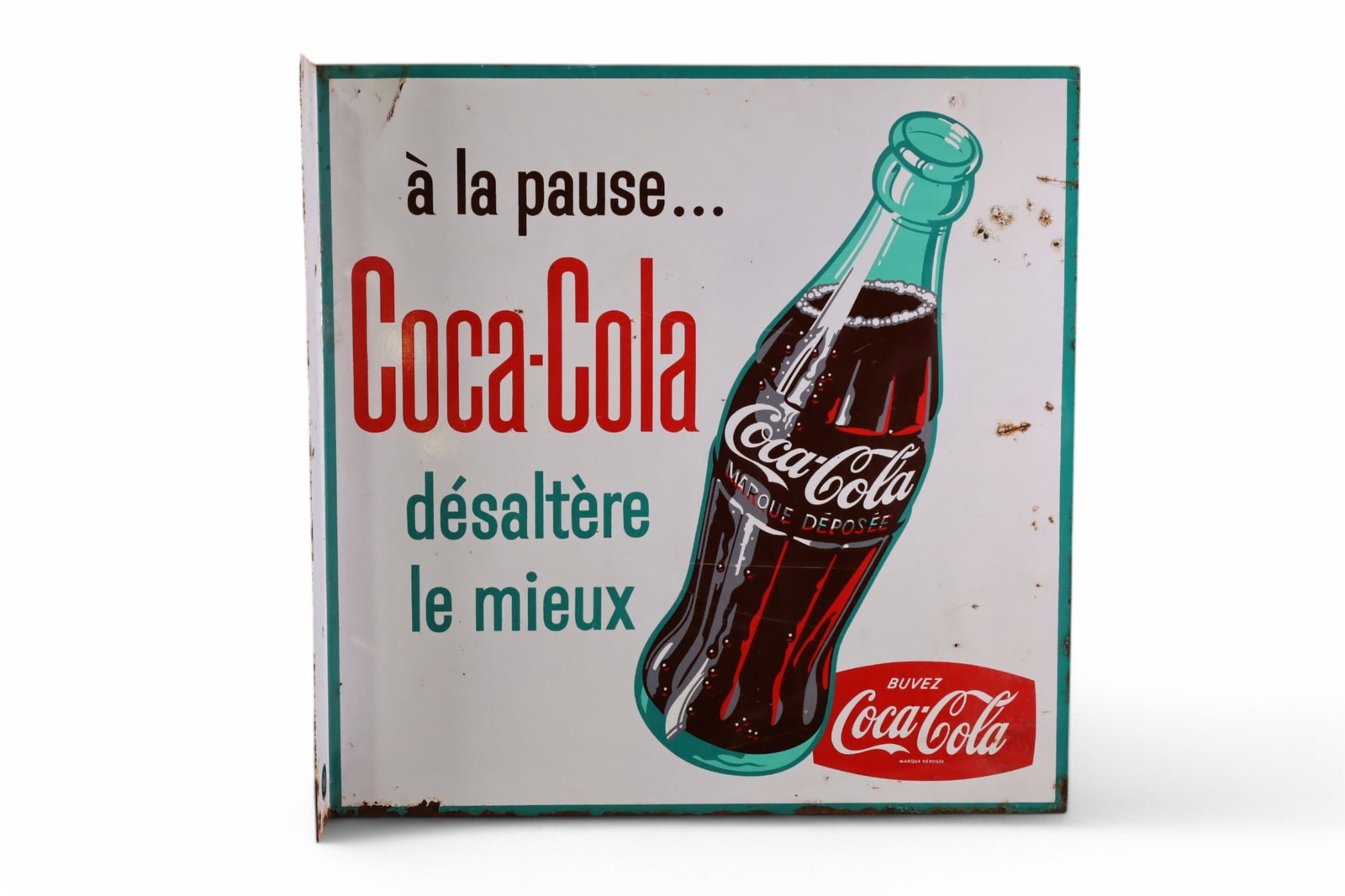 FRENCH COCA-COLA W/ BOTTLE METAL SIGN (TAC) (1 of 4)