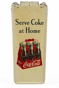 COCA-COLA W/SIX PACK METAL PILASTER SIGN (TAC)