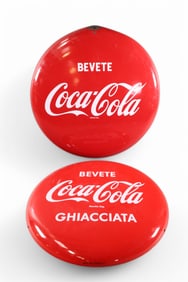 2-ITALIAN COCA-COLA PORCELAIN BUTTON SIGNS