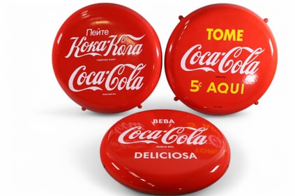3-PORTUGUESE COCA-COLA PORCELAIN BUTTON SIGNS
