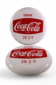 2-JAPANESE COCA-COLA PORCELAIN BUTTON SIGNS