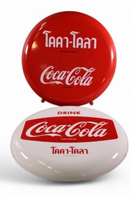 2-THAI COCA-COLA PORCELAIN BUTTON SIGNS