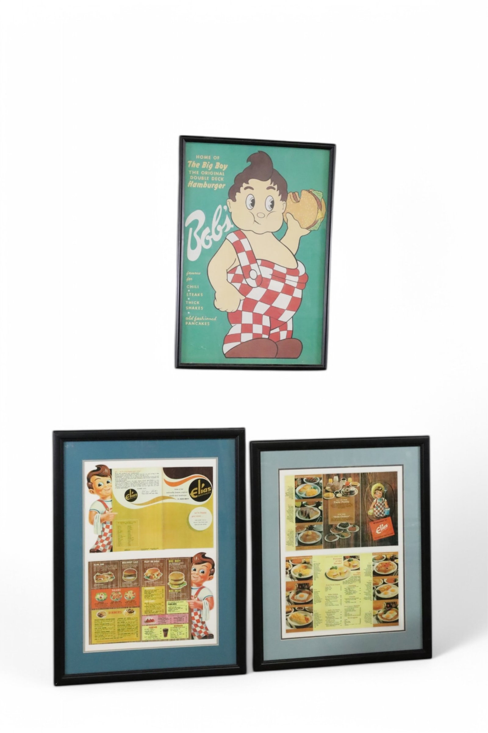 3 BOB'S BIG BOY MENU ITEMS: FRAMED MENU ITEMS, 21" - 26" W