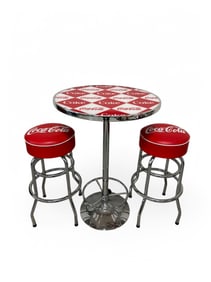 COCA COLA BAR TABLE WITH STOOLS