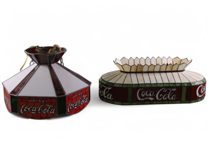 2 COCA COLA LEADED GLASS HANGING LIGHTS