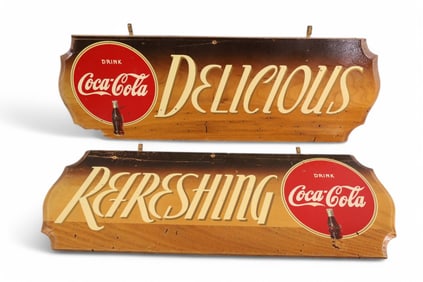 2 COCA COLA WOODEN SIGNS