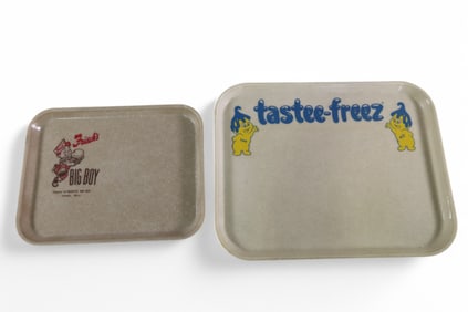 2 ADVERTISING SERVING TRAYS