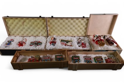 5 COCA COLA BLOWN GLASS CHRISTMAS ORNAMENT SETS