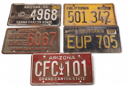 LOT OF 5 VINTAGE LICENSE PLATES