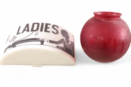 ART DECO LADIES RESTROOM SHADE & EXIT GLOBE SHADE