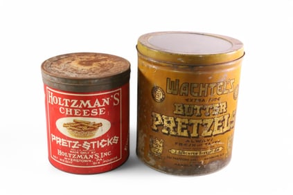 2 LARGE PRETZEL TINS