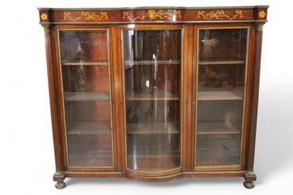 LARGE INLAID TRIPLE DOOR BOOKCASE