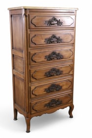COUNTRY FRENCH MARBLE TOP HIGHBOY