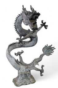ALMOST 4 FOOT TALL BRONZE DRAGON STATUE