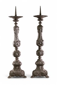 PAIR OF CAST METAL CANDLE PRICKETS