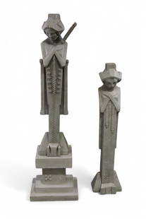 PAIR OF FRANK LLOYD WRIGHT "SPRITE" FIGURES: PAIR OF FRANK LLOYD WRIGHT MIDWAY GARDENS "SPRITE" FIGURES. ONE WITH PEDESTAL. 31" H & 43" ON PEDESTAL. THIS ITEM EXCEEDS SIZE LIMITATIONS FOR IN HOUSE SHIPPING, MUST BE PICKED UP IN HOUSE OR SHIPPED