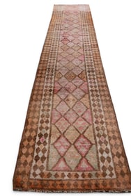 APPROX 3' 1" x 17' HANDMADE WOOL RUNNER RUG