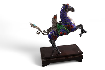 CHINESE SILVER ENAMELED HORSE