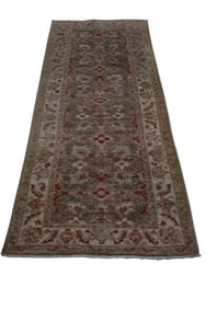 APPROX 2' 8" x 8' 2" HANDMADE WOOL RUNNER RUG.