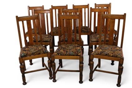 SET OF 10 ENGLISH OAK DINING CHAIRS