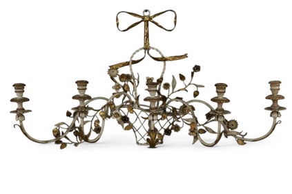 GILT METAL & WOOD WALL CANDELABRA