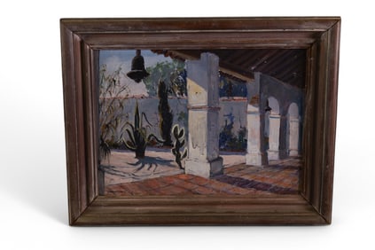 DOUGLAS SHIVELY MISSION SCENE OIL PAINTING