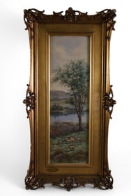ANTIQUE PASTORAL SCENE WATERCOLOR